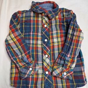 Kids Plaid Snap Button Reversible Long‎ Sleeve Shirt Multicolored 2T?